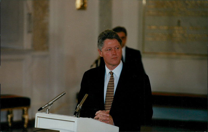 Bill Clinton in the speaker chair during his visit to Moscow. - Vintage Photograph