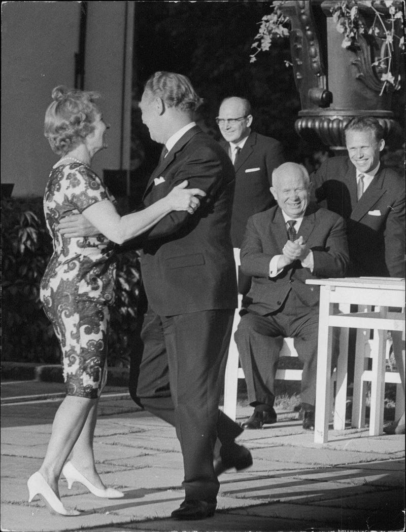 Politicians Nikita Khrushchev dancing circle dance at Skansen - Vintage Photograph