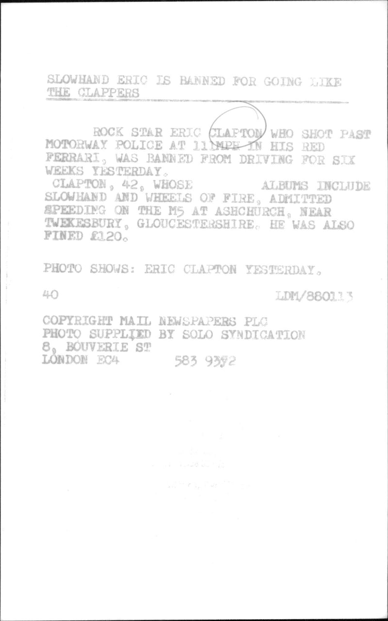 Musician Eric Clapton - Vintage Photograph