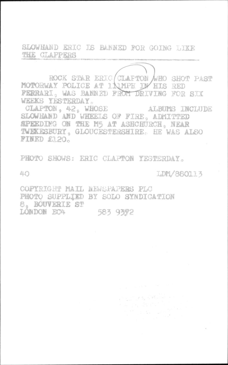 Musician Eric Clapton - Vintage Photograph