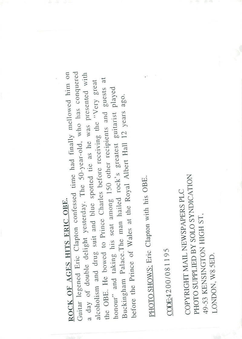 Eric Clapton with his OBE - Vintage Photograph