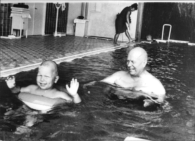 Nikita Khrushchev bathed with her grandson - Vintage Photograph