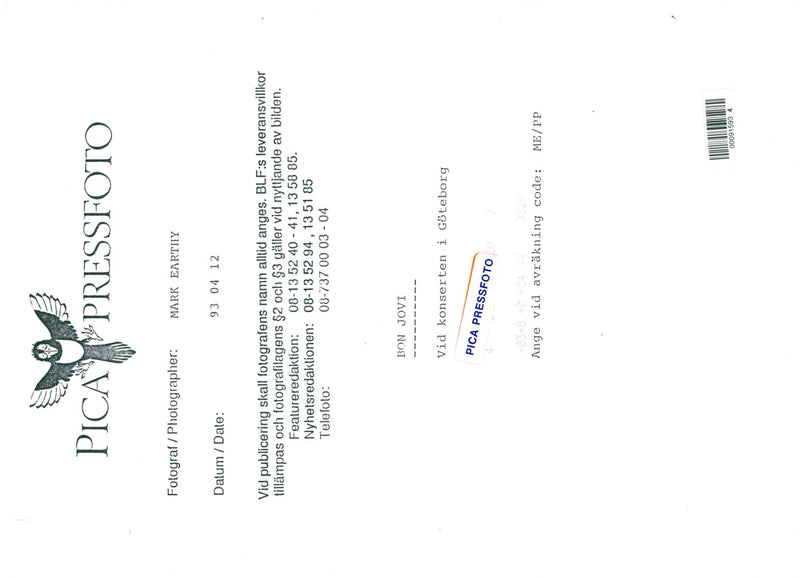 Bon Jovi appears in Sweden - Vintage Photograph