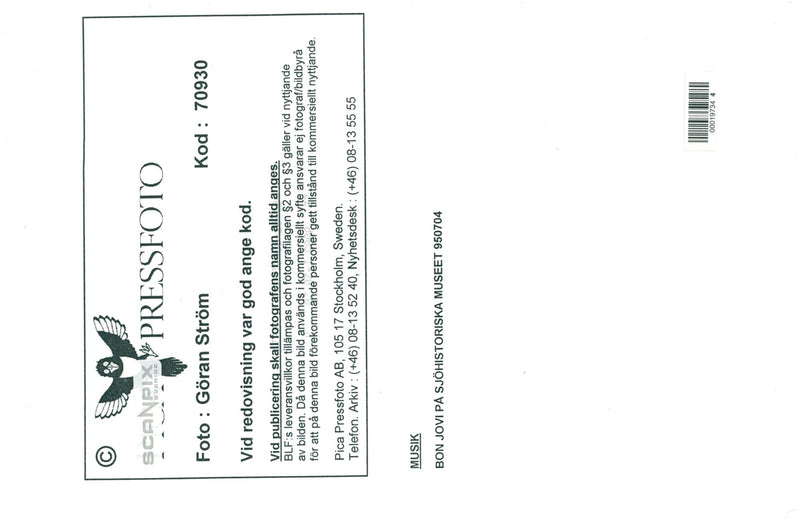 Bon Jovi appears at the Maritime Museum - Vintage Photograph