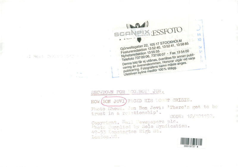 Jon Bon Jovi - Vintage Photograph