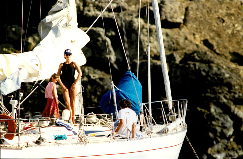 Princess Diana with her friend Catherine Soames aboard a yacht - Vintage Photograph