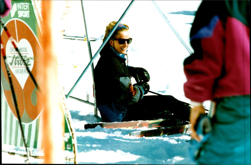 Princess Diana has fallen over during a ski holiday in Lech am Arlberg - Vintage Photograph
