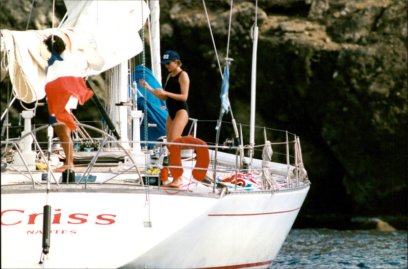 Princess Diana with her friend Catherine Soames aboard a yacht - Vintage Photograph