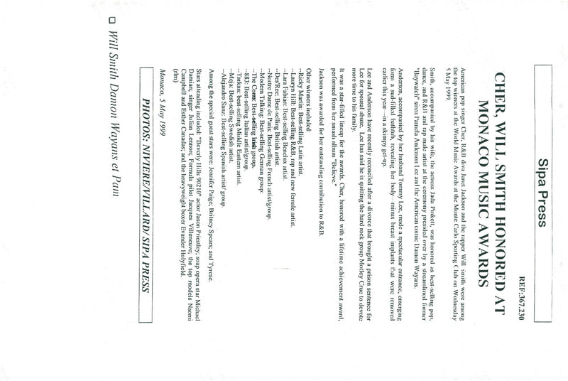 Will Smith, Damon Wayans and Pamela Anderson visited the Monaco Music Awards. - Vintage Photograph