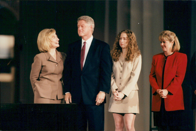 Bill Clinton, with his wife Hillary and daughter Chelsea - Vintage Photograph