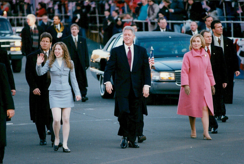 Bill Clinton, with his wife Hillary and daughter Chelsea - Vintage Photograph