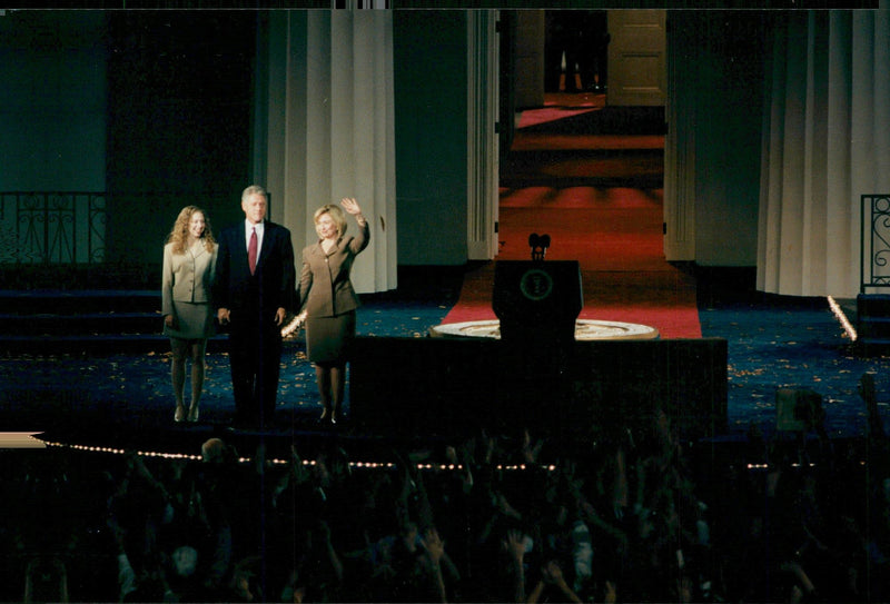 Bill Clinton with the family at the celebration, but he is winning the presidential election - Vintage Photograph