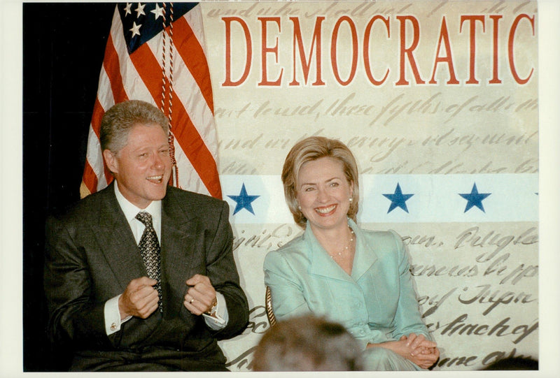 Bill and Hillary Clinton at a press conference - Vintage Photograph