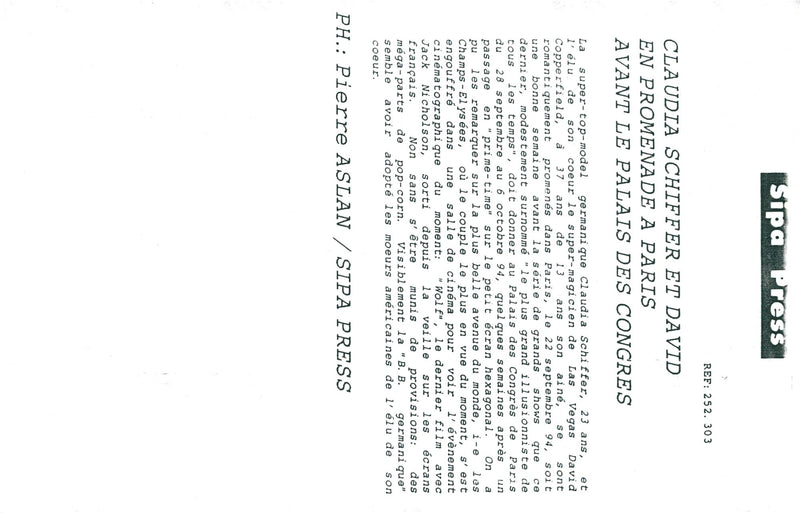 David Copperfield and Claudia Schiffer in Paris - Vintage Photograph