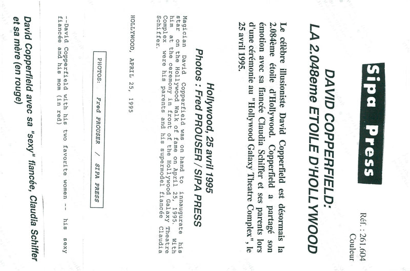 David Copperfield at the opening of his "Hollywood Walk of Fame" star. Here with his fiancÃ©e Claudia Schiffer - Vintage Photograph