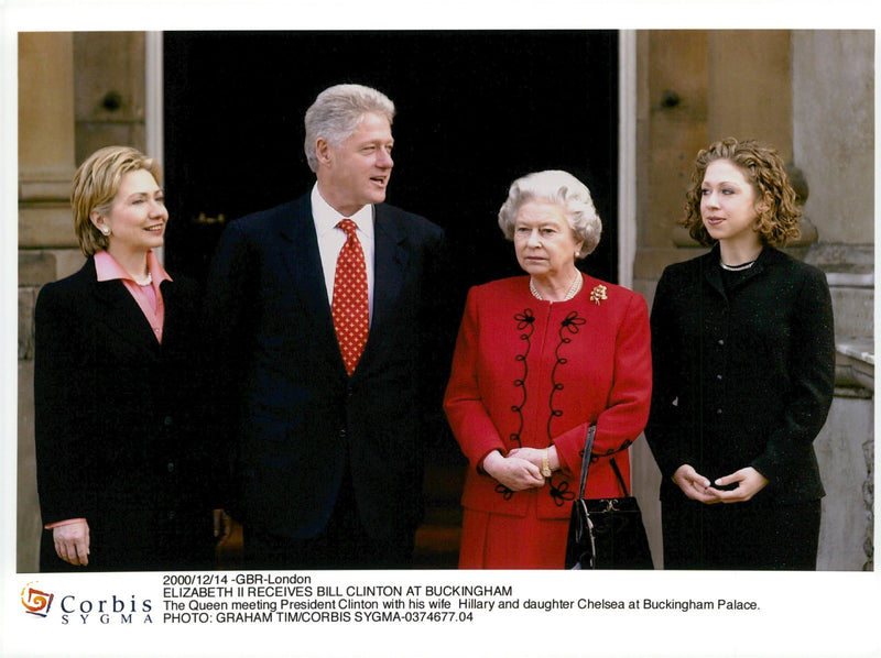 Hillary Clinton, Bill Clinton, Queen Elizabeth II and Chelsea Clinton at Buckingham Palace - Vintage Photograph