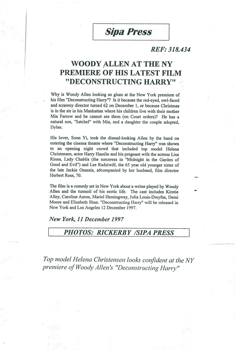 Helene Christensen model movie premiere of Woody Allen's "Deconstructing Harry" - Vintage Photograph