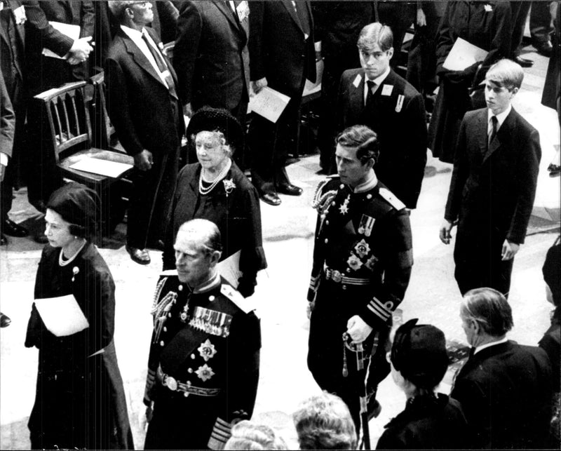 Queen Elizabeth, Prince Philip, the Queen Mother, Prince Charles, Prince Andrew and Prince Edward arrives at Westminster Abbey - Vintage Photograph