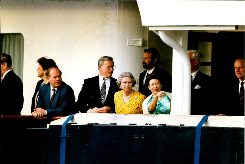 Queen Elizabeth II and Princess Margaret on board "Ouistreham" - Vintage Photograph