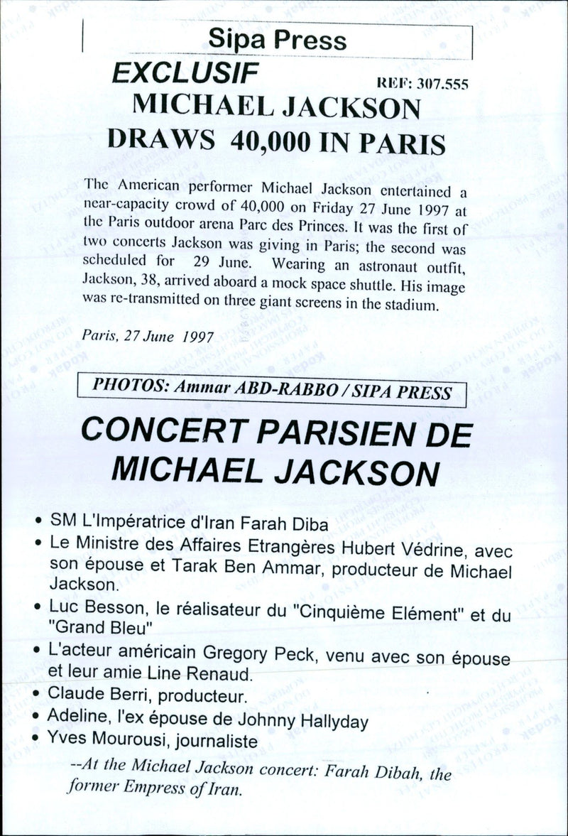 Farah Pahlavi, but a friend to Michael Jackson concert in Paris - Vintage Photograph