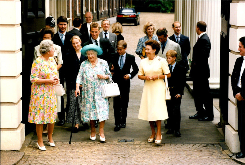 Queen Elizabeth II, Princess Margaret together with Queen Mother on her birth day in London - Vintage Photograph