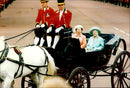 Princess Margaret and sister drotting Elizabeth II and celebrate queen mother 96th birthday - Vintage Photograph