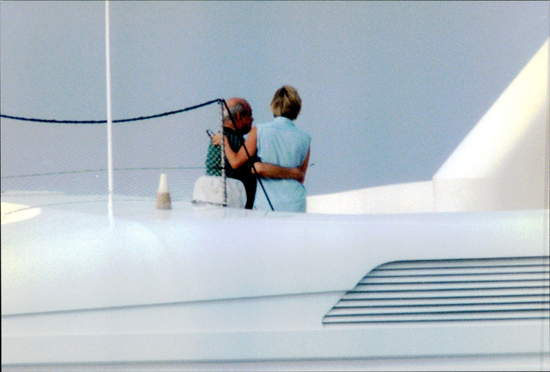 Princess Diana with Mohamed Al-Fayed on his yatch in Saint-Tropez - Vintage Photograph