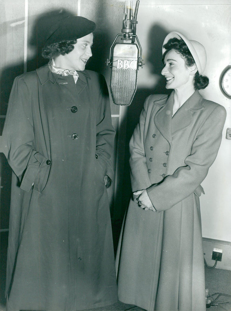 Odette Churchill and Mrs Margaret Smith on the BBC to talk about the role of women behind the enemy lines in WWII - Vintage Photograph