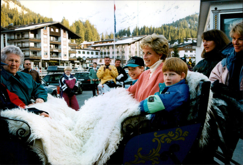 Princess Diana go rigs with sons Harry and William - Vintage Photograph