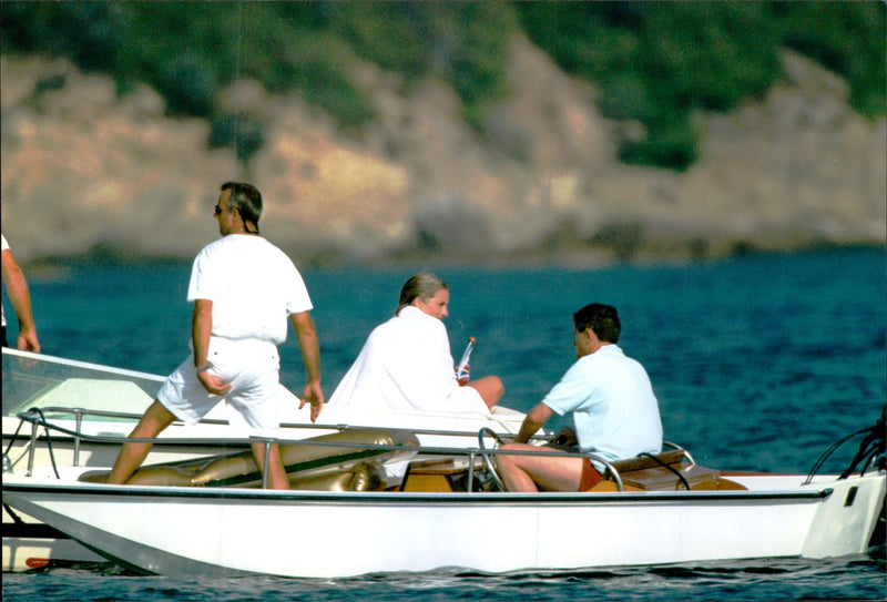 Princess Diana on vacation with his sons Harry and William - Vintage Photograph