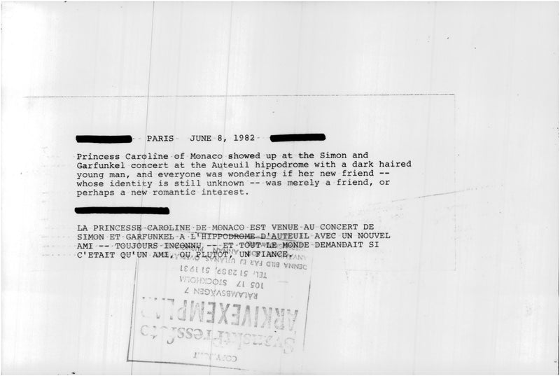 Princess Caroline and a friend at Simon and Garfunkels concert in Paris. - Vintage Photograph