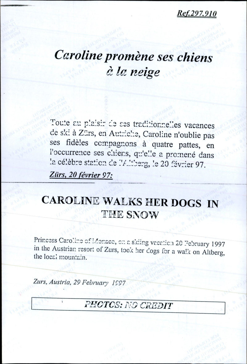 Princess Caroline walking their dogs on a skiing holiday - Vintage Photograph