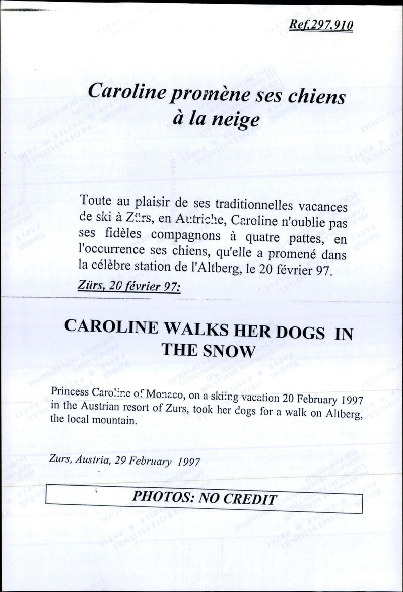 Princess Caroline walking their dogs on a skiing holiday - Vintage Photograph