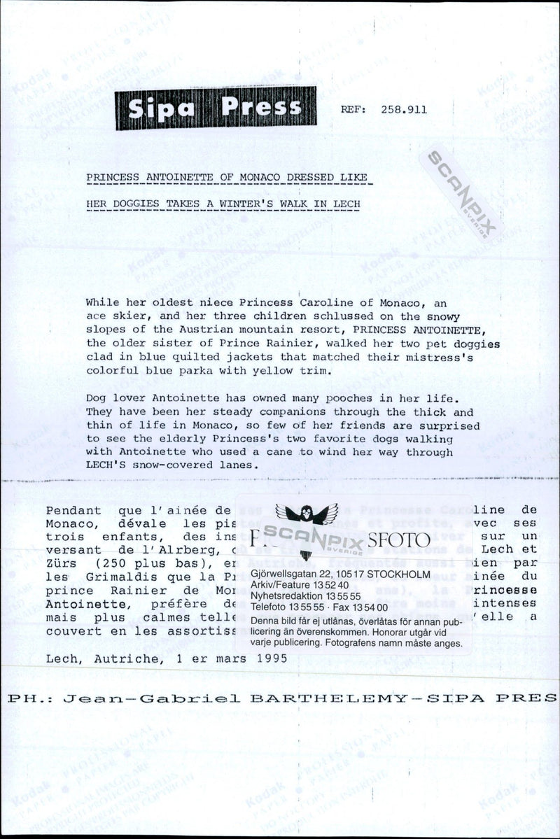 Princess Antoinette of Monaco walking with his two dogs in Lech am Arlberg - Vintage Photograph