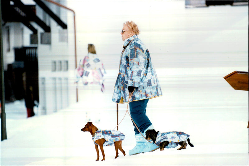 Princess Antoinette of Monaco walking with his two dogs in Lech am Arlberg - Vintage Photograph