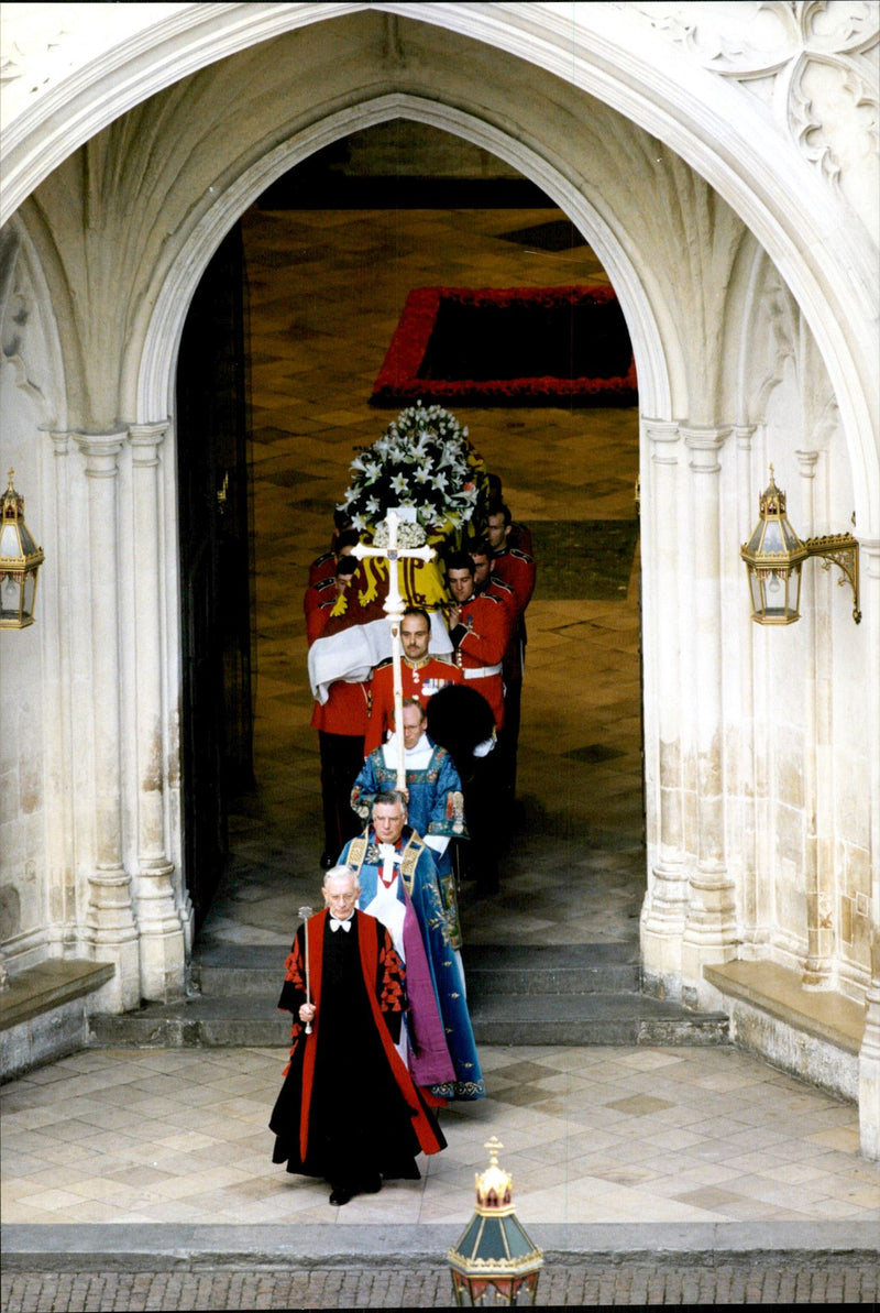 Princess Diana's coffin being carried out of Westminster Abbey Church - Vintage Photograph