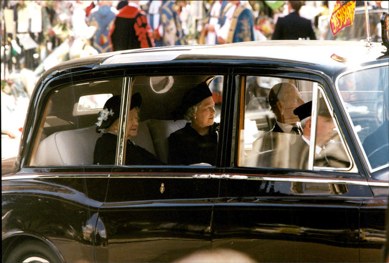 Queen Elizabeth II and the Queen Mother during Princess Diana's funeral - Vintage Photograph