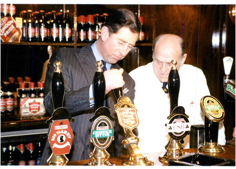 Prince Charles testing the flood of beer - Vintage Photograph