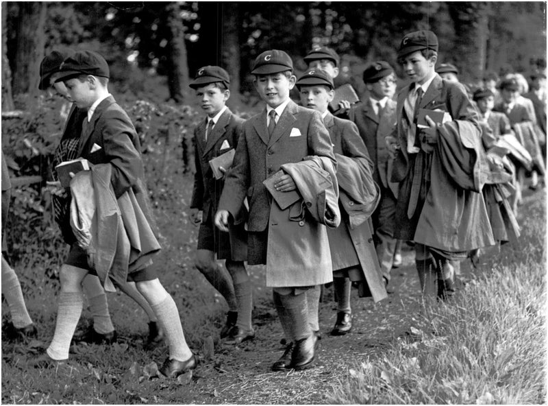 Prince Charles along with his classmates, going to school after the Sunday service - Vintage Photograph