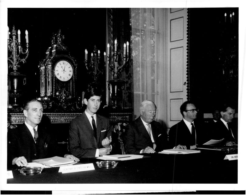 Prince Charles along with the rest of the members at Caernarvon Castle - Vintage Photograph