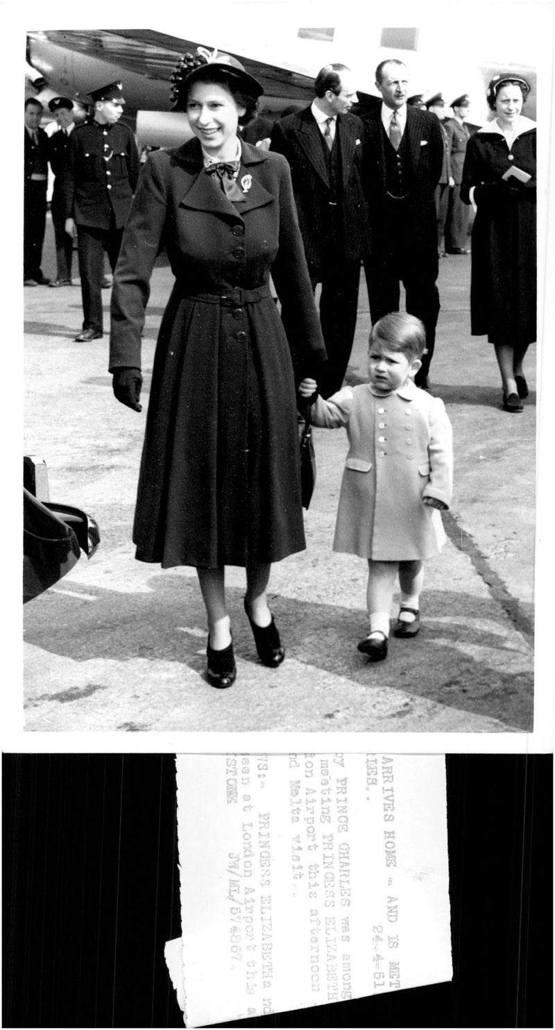 Little Prince Charles along with his mother Queen Elizabeth II - Vintage Photograph