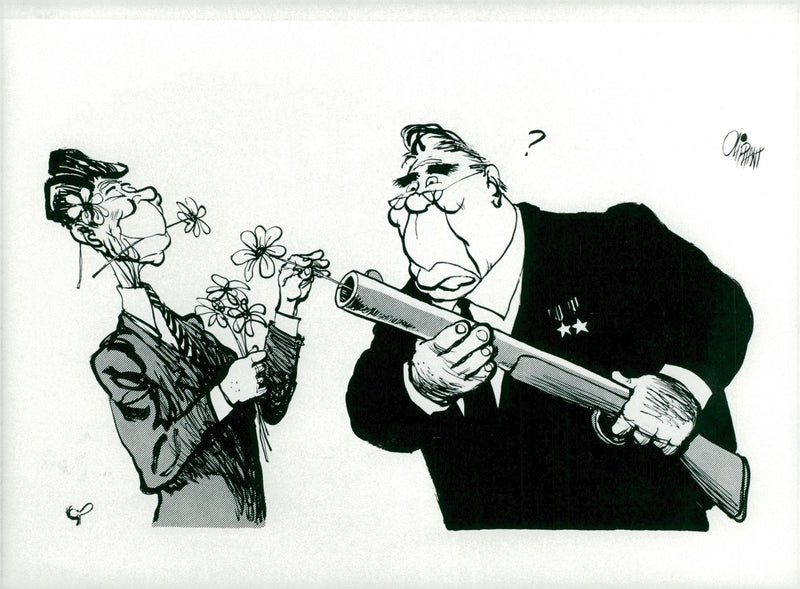 Caricature of the politician Leonid Brezjnev and Reagan - Vintage Photograph