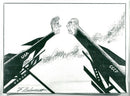 Caricature of the politician Leonid Brezjnev and Reagan - Vintage Photograph