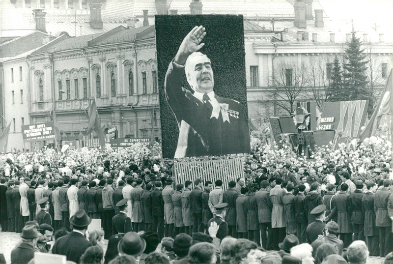 Huge sign on the politician Leonid Brezjnev - Vintage Photograph