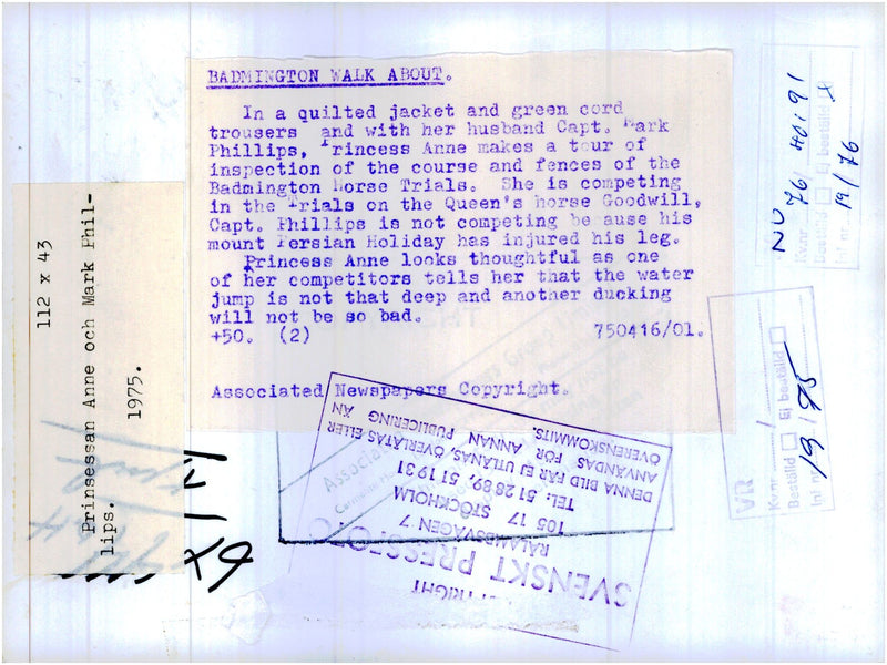 Princess Anne and her husband Mark Phillips on a walk with the dogs - Vintage Photograph