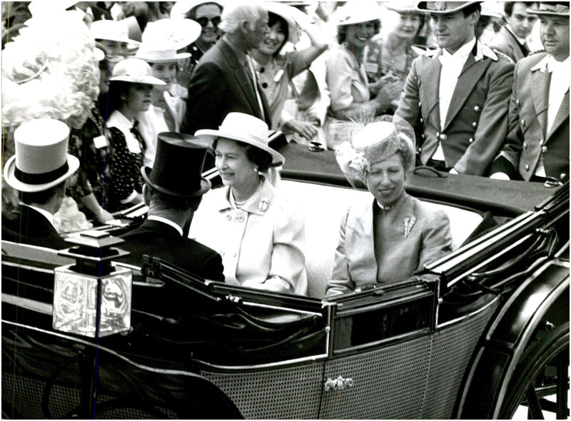 Princess Anne travel carriages Ascot with her mother Elizabeth II - Vintage Photograph