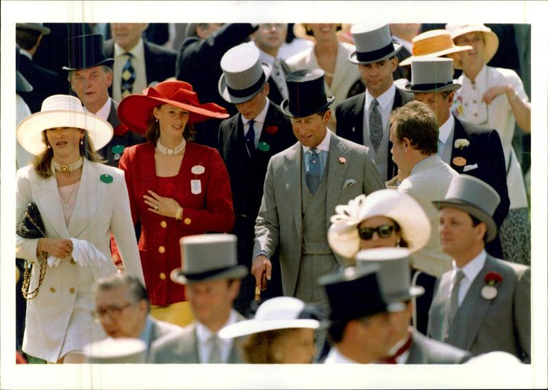 Prince Charles in hÃ¶ghatt and with a cane during the annual Ascot - Vintage Photograph