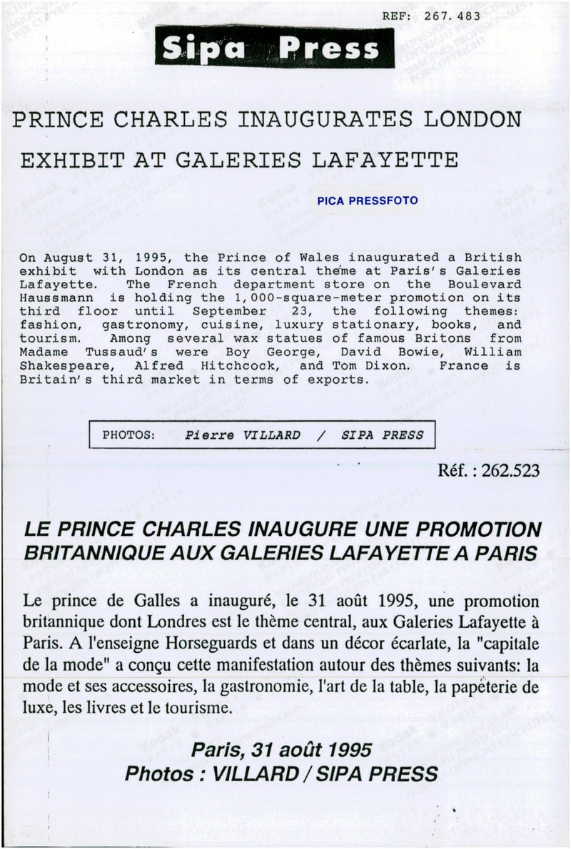 Prince Charles opens a British show in Galeries Lafayette - Vintage Photograph