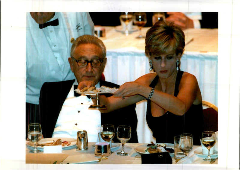 Henry Kissinger and Princess Diana at Gala Dinner organized by the United Cerebral Palsy Federation at Hotel Hilton - Vintage Photograph