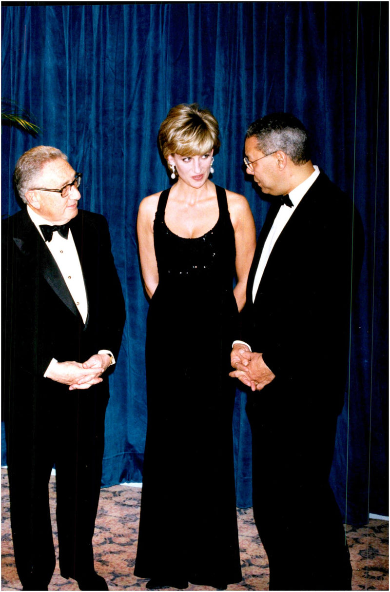 Henry Kissinger, Princess Diana and Colin Powell at Gala Dinner organized by the United Cerebral Palsy Federation at Hotel Hilton - Vintage Photograph